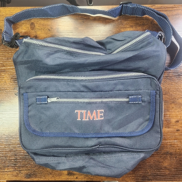 Vintage Time Magazine Messenger Bag Tote Blue Zips Adjustable Shoulder Strap - Picture 1 of 8